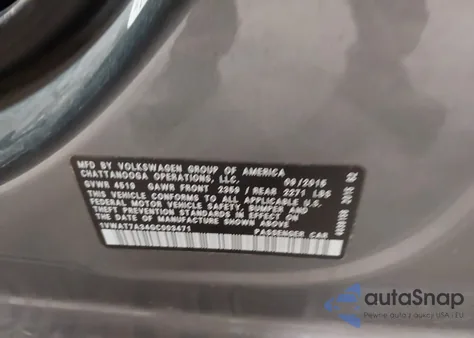 2016 Volkswagen Passat 1.8T S z USA, uszkodzony, nr VIN 1VWAT7A34GC003471